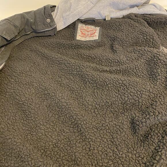 Y2K Levi’s Sherpa Lined Hooded Black Trucker/Work Jacket Canvas FauxFur Men XL - Picture 11 of 11